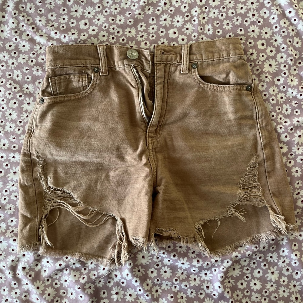 American eagle rust highest rise distressed mom shorts